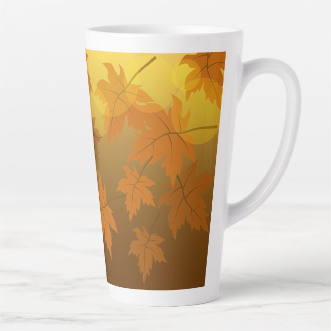 Autumn pattern with falling maple leaves and bokeh latte mug (Right)