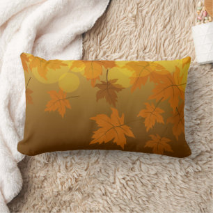 Autumn pattern with falling maple leaves and bokeh lumbar pillow