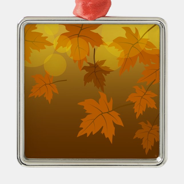 Autumn pattern with falling maple leaves and bokeh metal ornament (Front)
