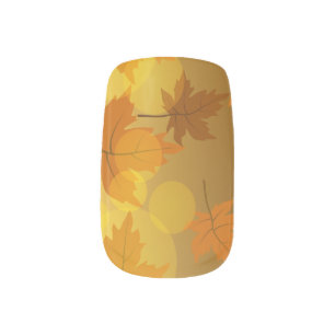 Autumn pattern with falling maple leaves and bokeh minx nail art