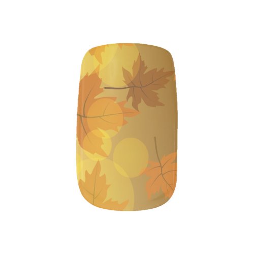 Autumn pattern with falling maple leaves and bokeh minx nail art