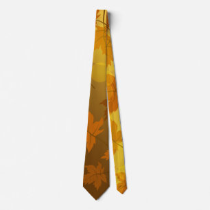 Autumn pattern with falling maple leaves and bokeh neck tie