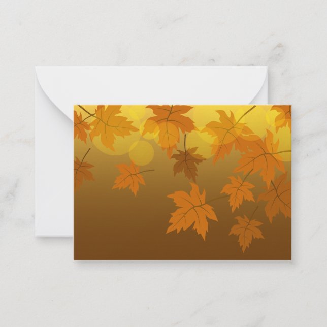 Autumn pattern with falling maple leaves and bokeh note card (Front)