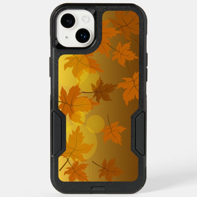 Autumn pattern with falling maple leaves and bokeh otterbox iPhone case (Back)