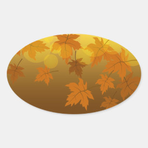 Autumn pattern with falling maple leaves and bokeh oval sticker