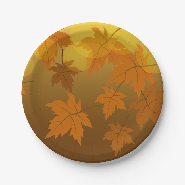 Autumn pattern with falling maple leaves and bokeh paper plates (Front)
