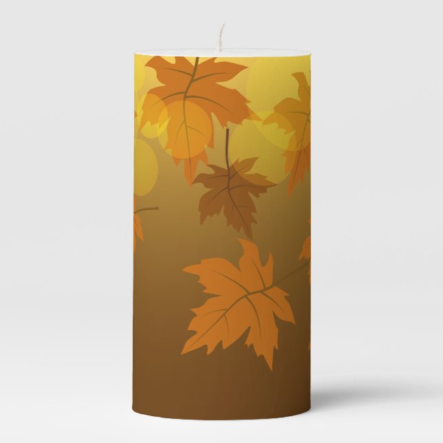 Autumn pattern with falling maple leaves and bokeh pillar candle (Front)