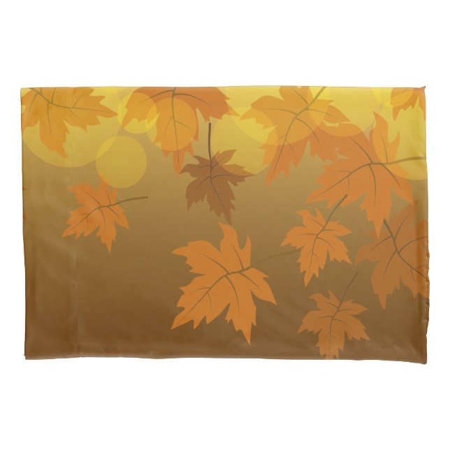 Autumn pattern with falling maple leaves and bokeh pillow case (Front)