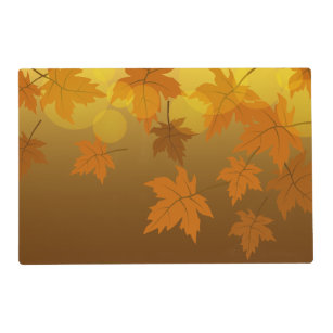 Autumn pattern with falling maple leaves and bokeh placemat
