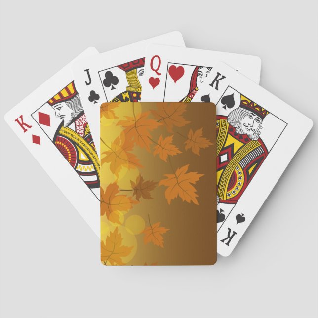 Autumn pattern with falling maple leaves and bokeh poker cards (Back)