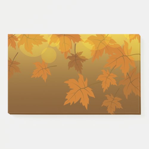 Autumn pattern with falling maple leaves and bokeh post_it notes