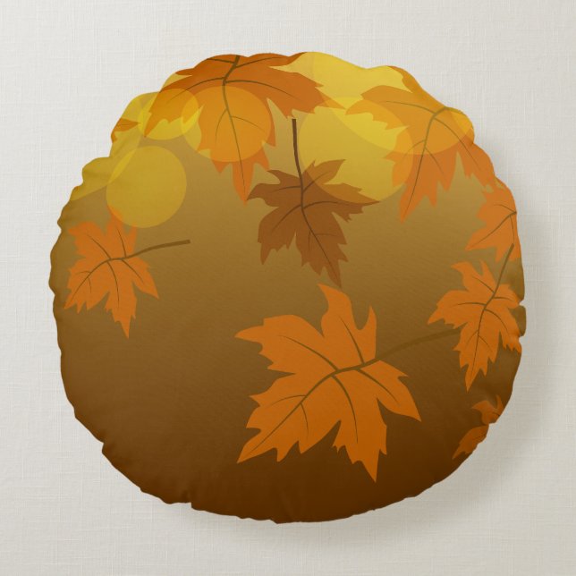 Autumn pattern with falling maple leaves and bokeh round pillow (Front)
