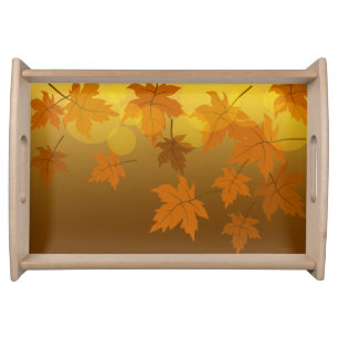 Autumn pattern with falling maple leaves and bokeh serving tray