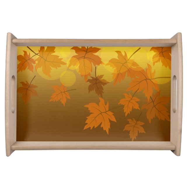 Autumn pattern with falling maple leaves and bokeh serving tray (Front)