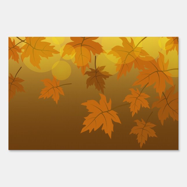 Autumn pattern with falling maple leaves and bokeh sign (Front)