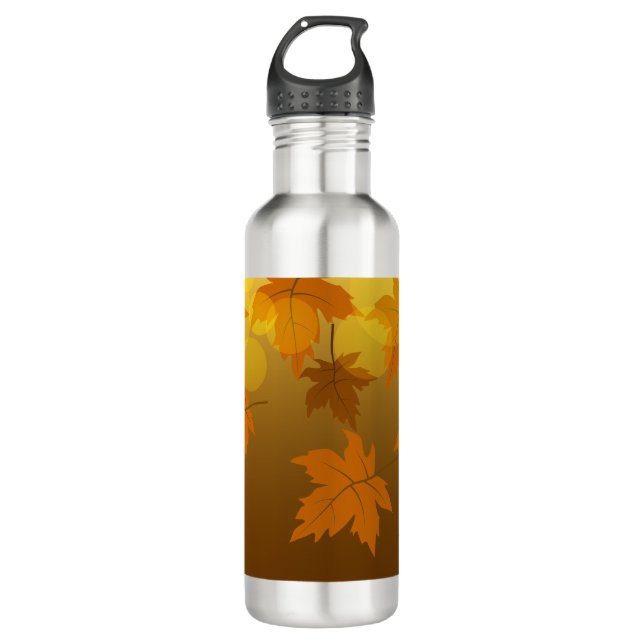 Autumn pattern with falling maple leaves and bokeh stainless steel water bottle (Front)