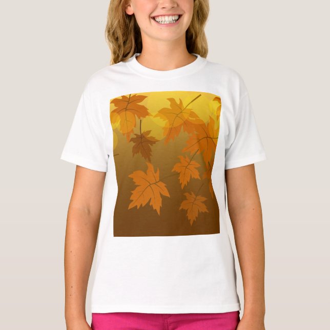 Autumn pattern with falling maple leaves and bokeh T-Shirt (Front)