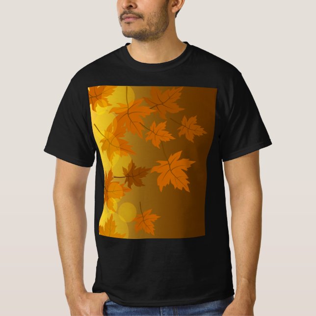 Autumn pattern with falling maple leaves and bokeh T-Shirt (Front)