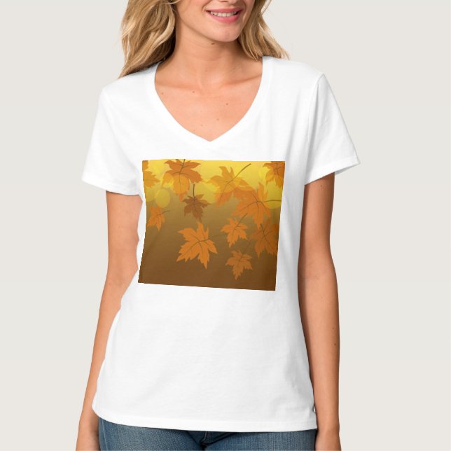 Autumn pattern with falling maple leaves and bokeh T-Shirt (Front)