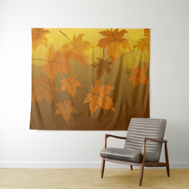 Autumn pattern with falling maple leaves and bokeh tapestry (In Situ (Horizontal))
