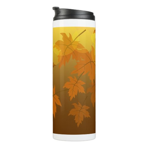 Autumn pattern with falling maple leaves and bokeh thermal tumbler