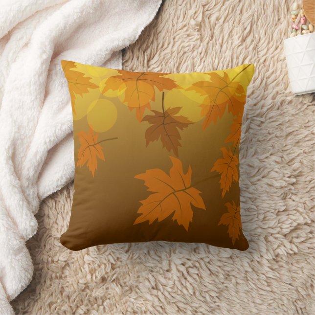 Autumn pattern with falling maple leaves and bokeh throw pillow (Blanket)