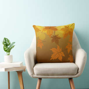 Autumn pattern with falling maple leaves and bokeh throw pillow