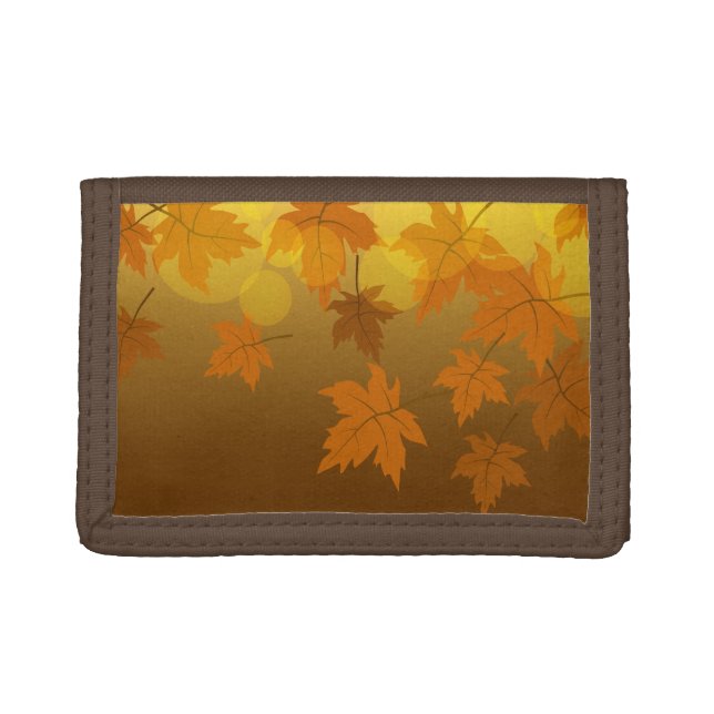 Autumn pattern with falling maple leaves and bokeh trifold wallet (Front)