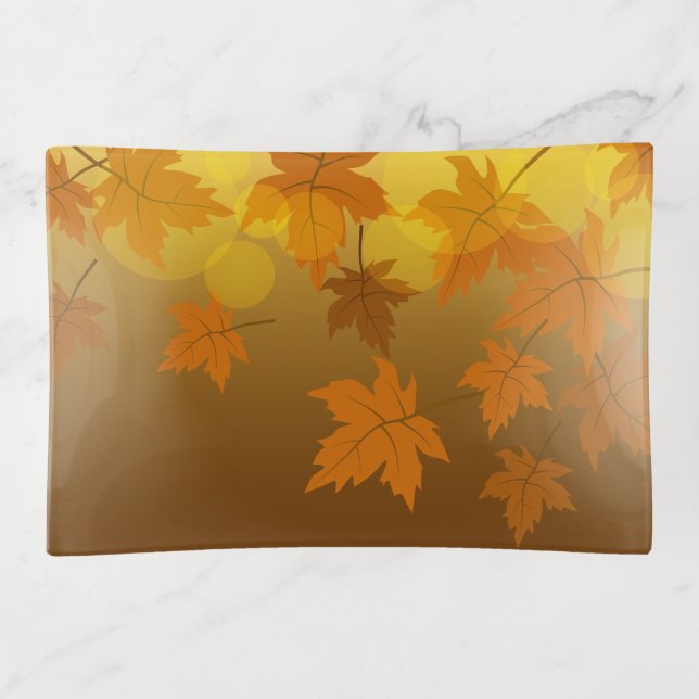 Autumn pattern with falling maple leaves and bokeh trinket tray (Front)