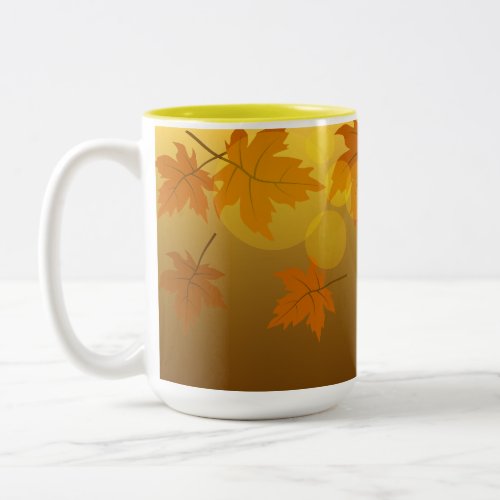 Autumn pattern with falling maple leaves and bokeh Two_Tone coffee mug