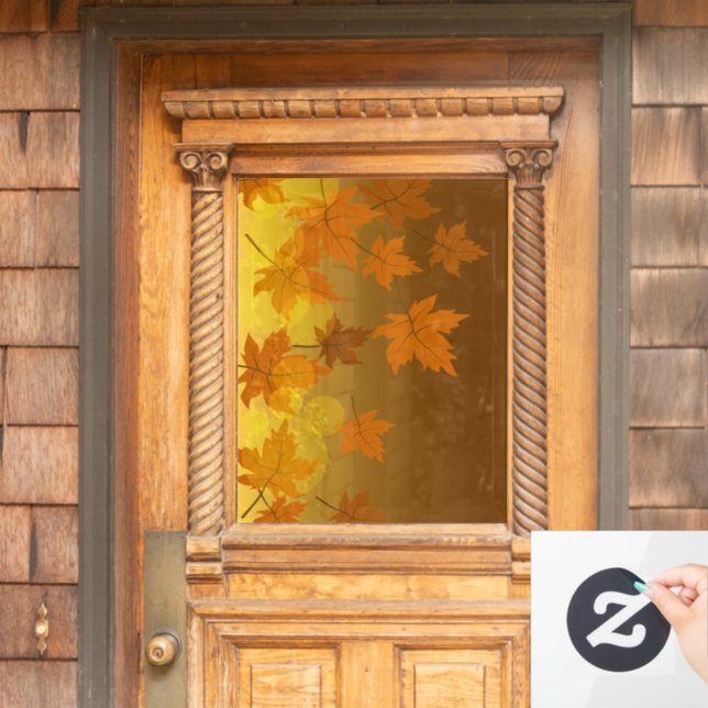 Autumn pattern with falling maple leaves and bokeh window cling (Home Door)