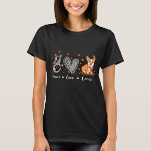 Autumn Peace Love Corgi Dog Lover Heart Victory Si T-Shirt