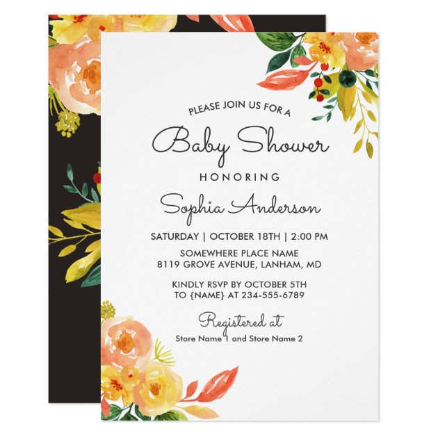 Autumn Peach Floral Adorable Fall Baby Shower Invitation