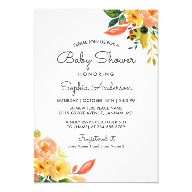 Autumn Peach Floral Adorable Fall Baby Shower Invitation