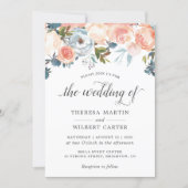 Autumn Peach Floral Calligraphy Script Wedding Invitation (Front)