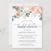 Autumn Peach Floral Curly Script Bridal Shower Invitation (Front)