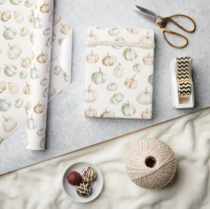 Autumn Peach Mint Pumpkins Wrapping Paper