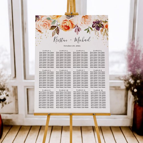 Autumn Peach Orange Floral Wedding Seating Chart Foam Board