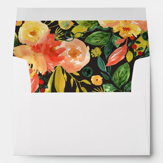 Autumn Peach Watercolor Floral With Return Address Envelope