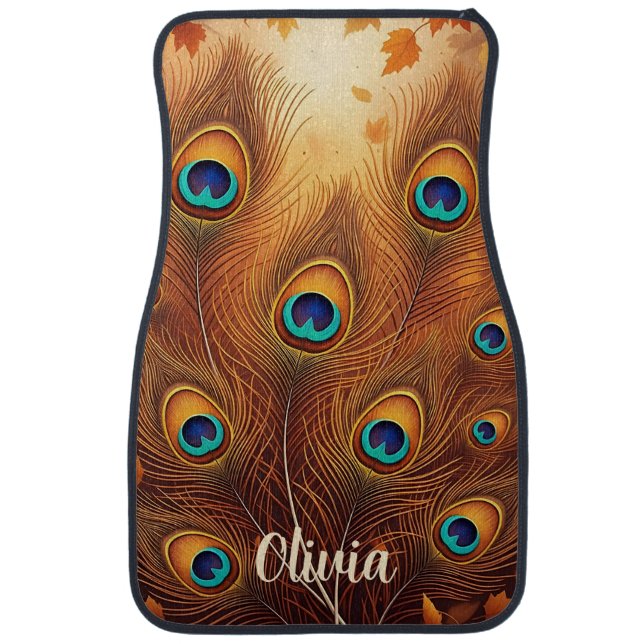 Autumn Peacock Feather Fall Car Floor Mat (Front)