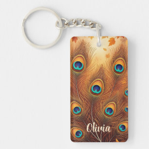 Autumn Peacock Feather Fall Keychain