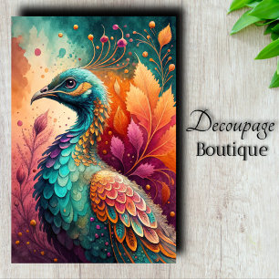 Autumn Peacock Jewel Tone Bird Decoupage Tissue Paper