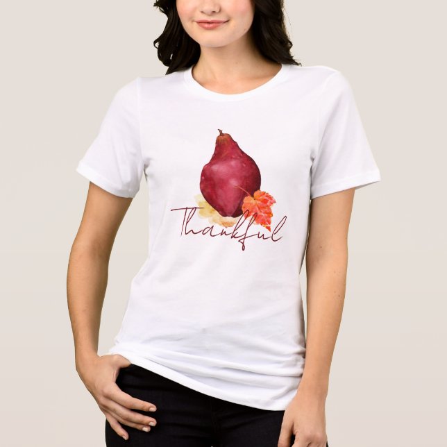 Autumn Pear Floral Thankful  Tri-Blend Shirt (Front)