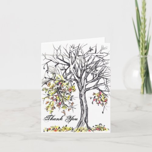 Autumn Pen and Ink Tree Thank You Card
