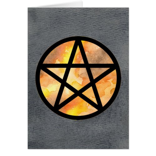Autumn Pentacle on Black Watercolor Card
