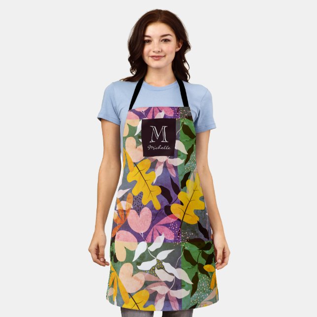 Autumn Personalized Monogram Abstract Floral Apron (Worn)