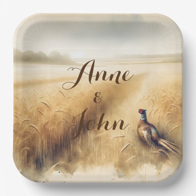 Autumn Pheasant Anniversary Party Paper Plates (Front)