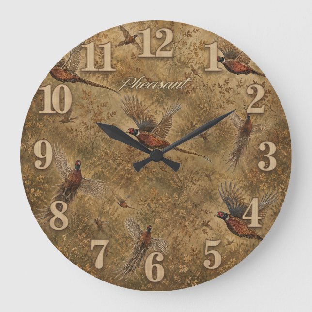 Autumn Pheasant Flight  Large Clock (Front)