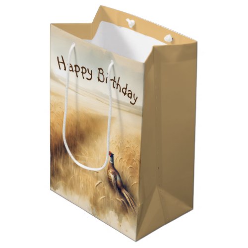 Autumn Pheasant In Wheat Field for Birthday Medium Gift Bag