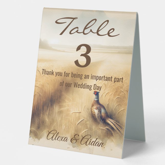 Autumn Pheasant In Wheat Field Table Tent (Front)